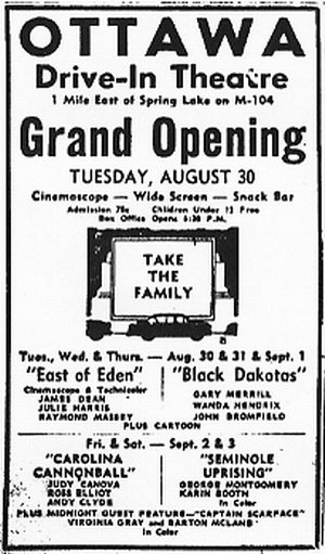 M-104 Drive-In Theatre - Ottawa Grand Opening Ad 8-27-55 (newer photo)